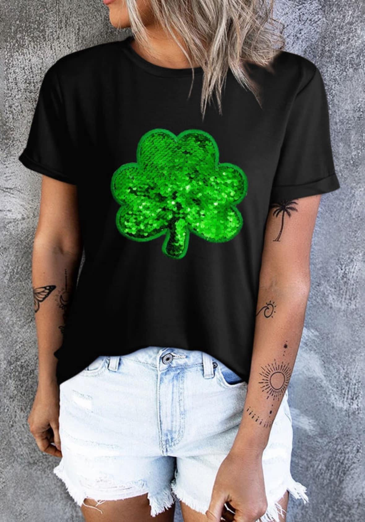 BLACK SHAMROCK SEQUIN TEE