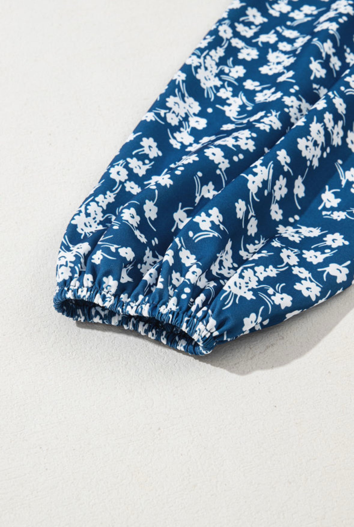 Blue Ditsy Floral Print Top with Lantern Sleeves