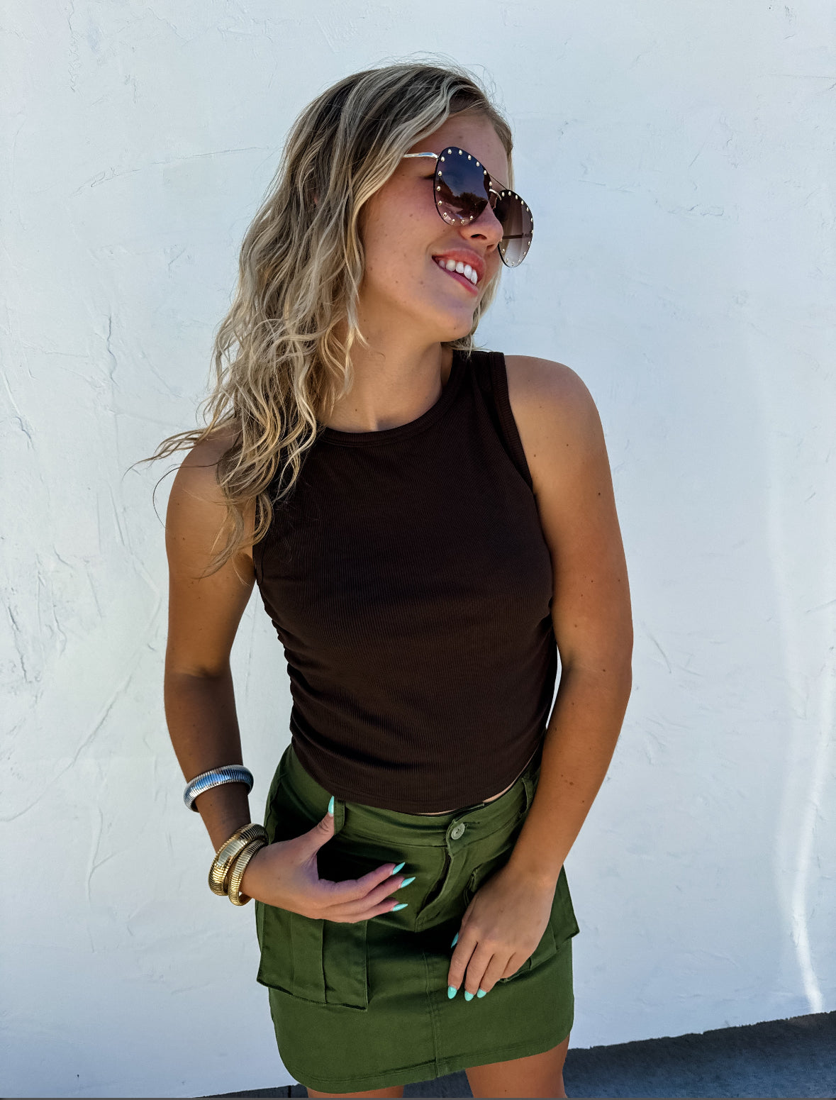 Brown Taylor Ribbed Tank