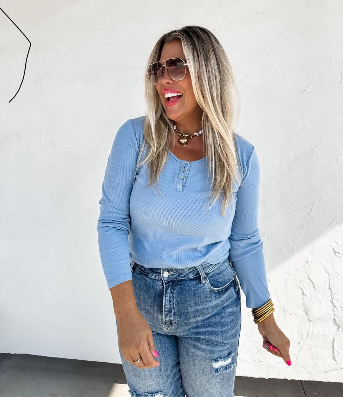 Brooklyn Snap Top - Baby Blue