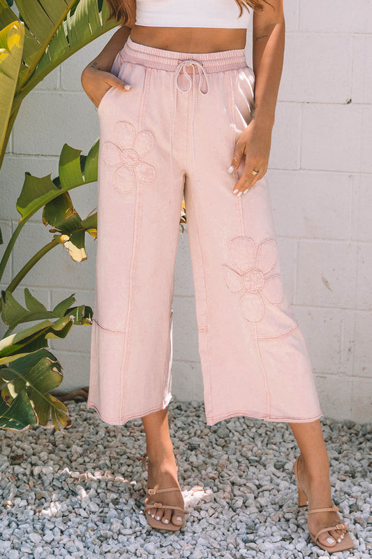 Pink Flower Mineral Wash Pants  RTS