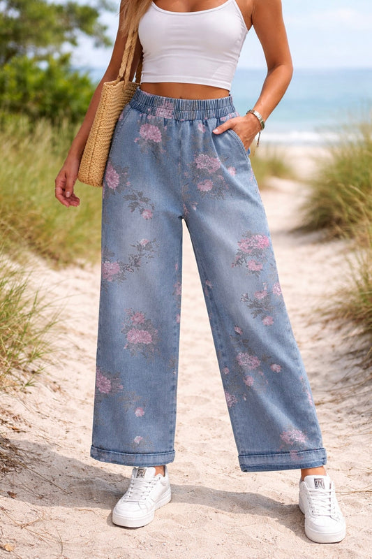 Blue Floral Elastic Jeans RTS