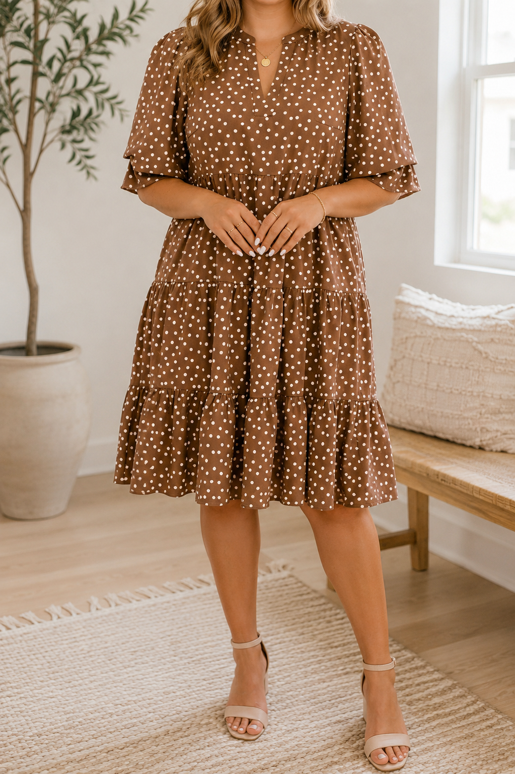 Brown Polka Dot Plus Dress
