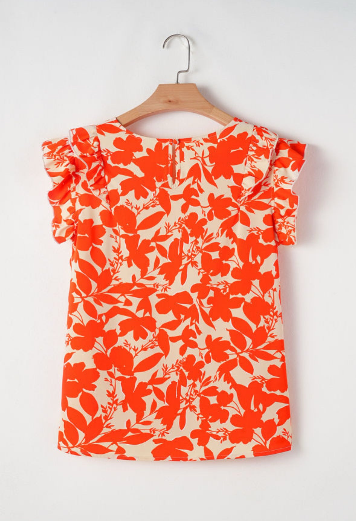 Orange Floral Ruffle Sleeve Top