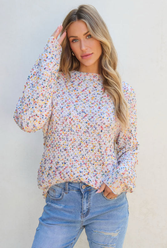 White Confetti Popcorn Knit Sweater *expected 2/1*