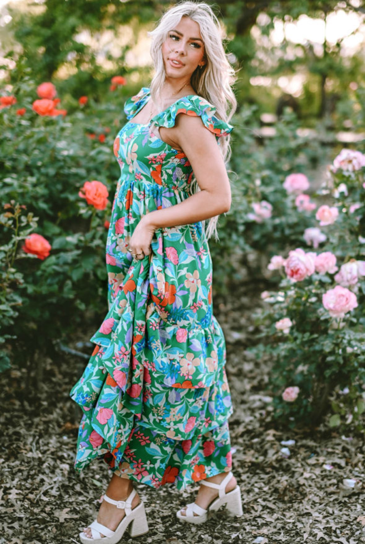 Tilly Green & Floral Dress
