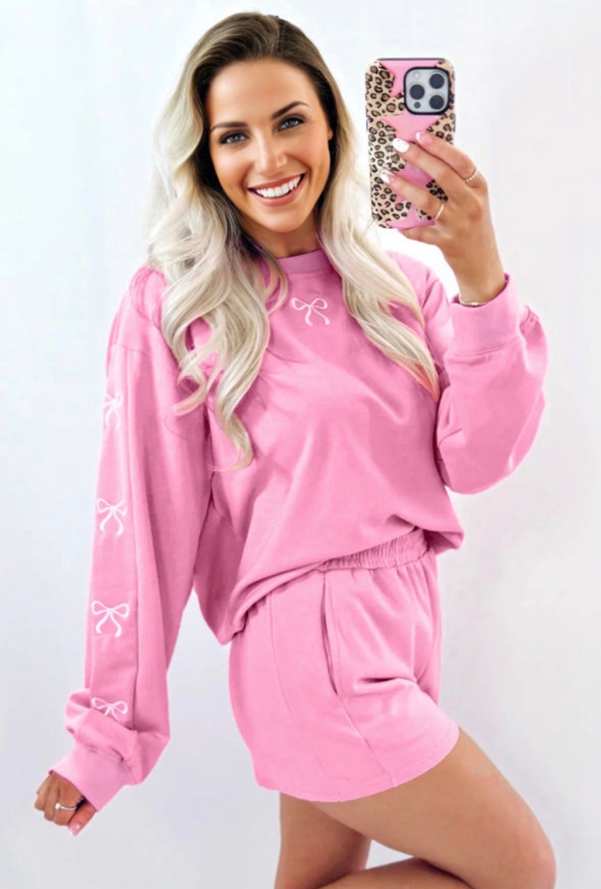 Pink Embroidered Bow Set (Pre-Order)
