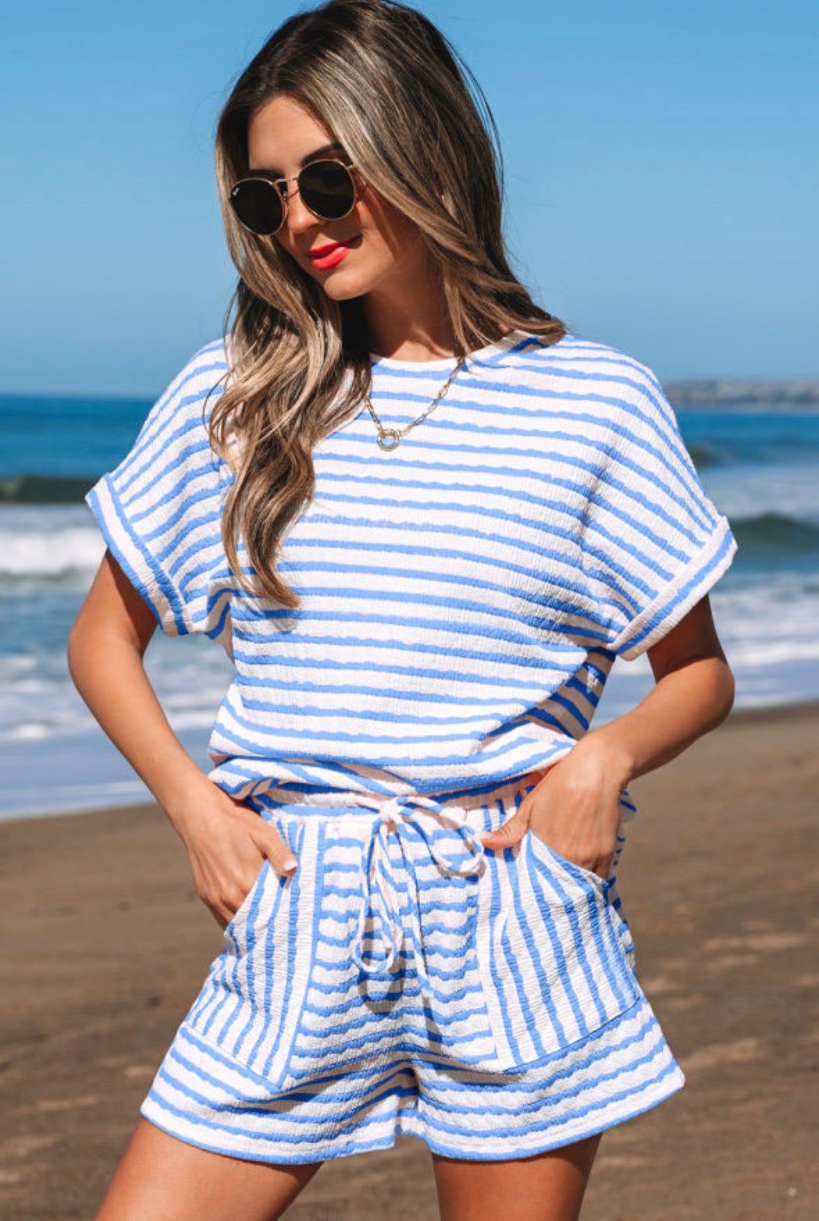 Blue Sky Knitted Short Sleeve Set