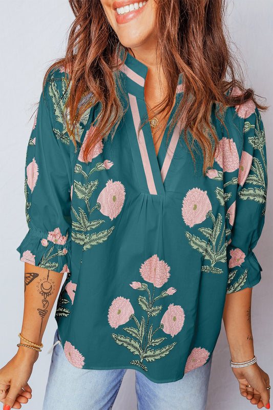Green Casual Flower Blouse  RTS