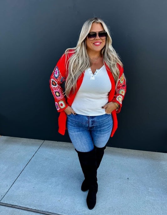 Crochet Cardigan - Red