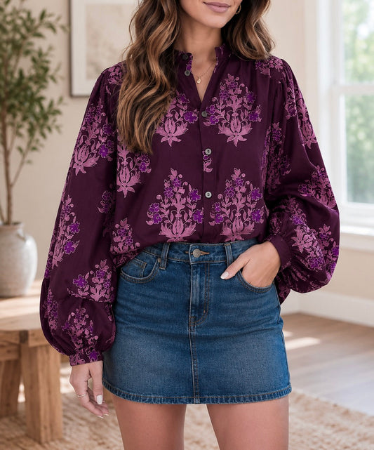 Purple Floral Button Shirt