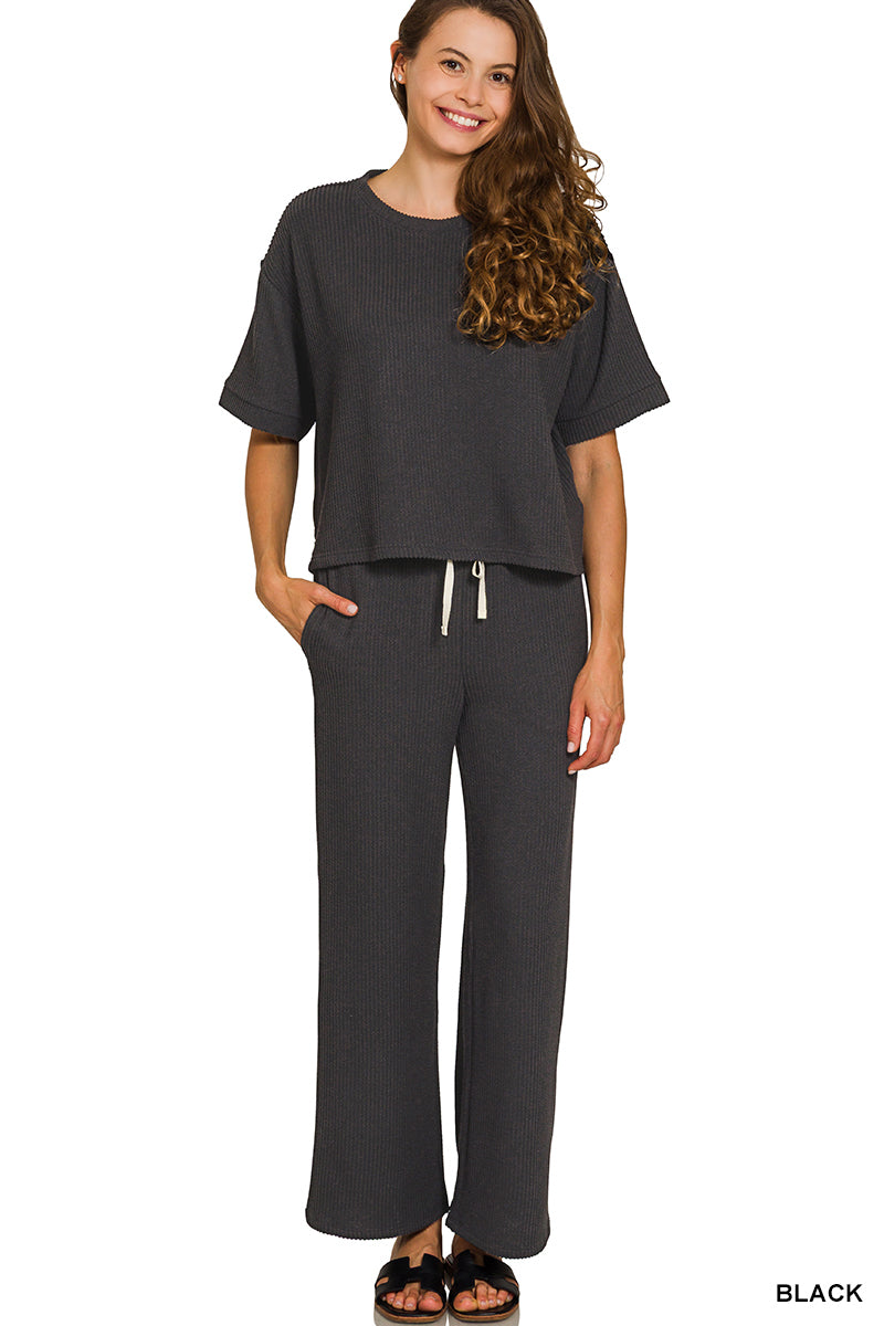 Raised-Rib Short Tee Pants Set Zenana RTS