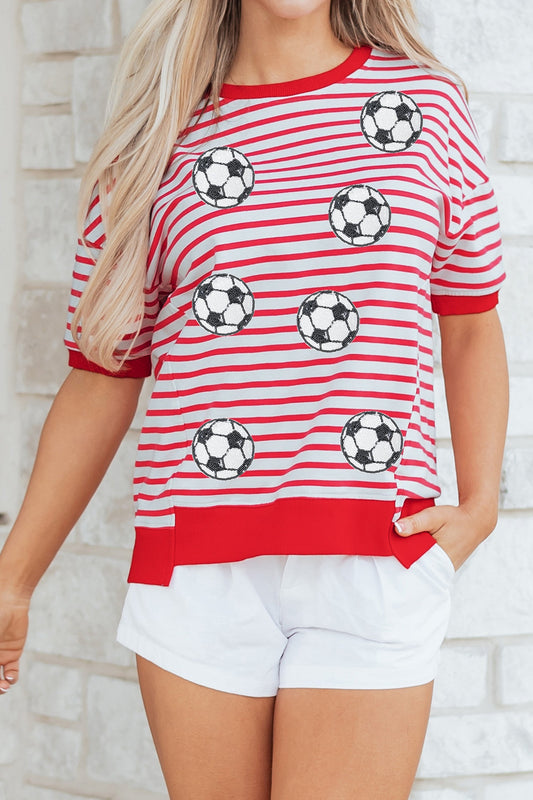 Red Stripe Sequin Soccer Shirt RTS