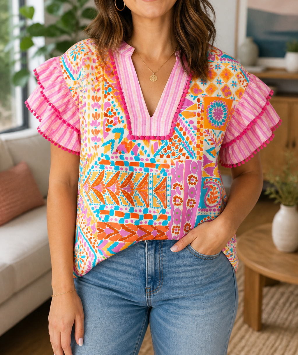Rose Plus Geometric Blouse RTS