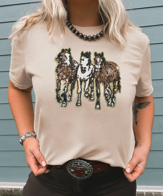 Sequined Horse Patched Tee RTS